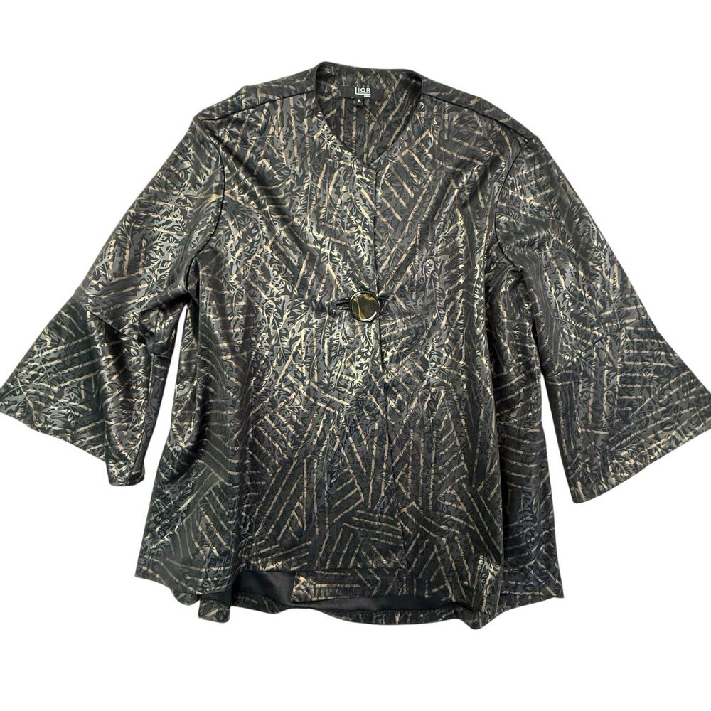 LIOR Paris Vince Jacket Women XL Bronze Black Modern Artsy Geo Print Lagenlook